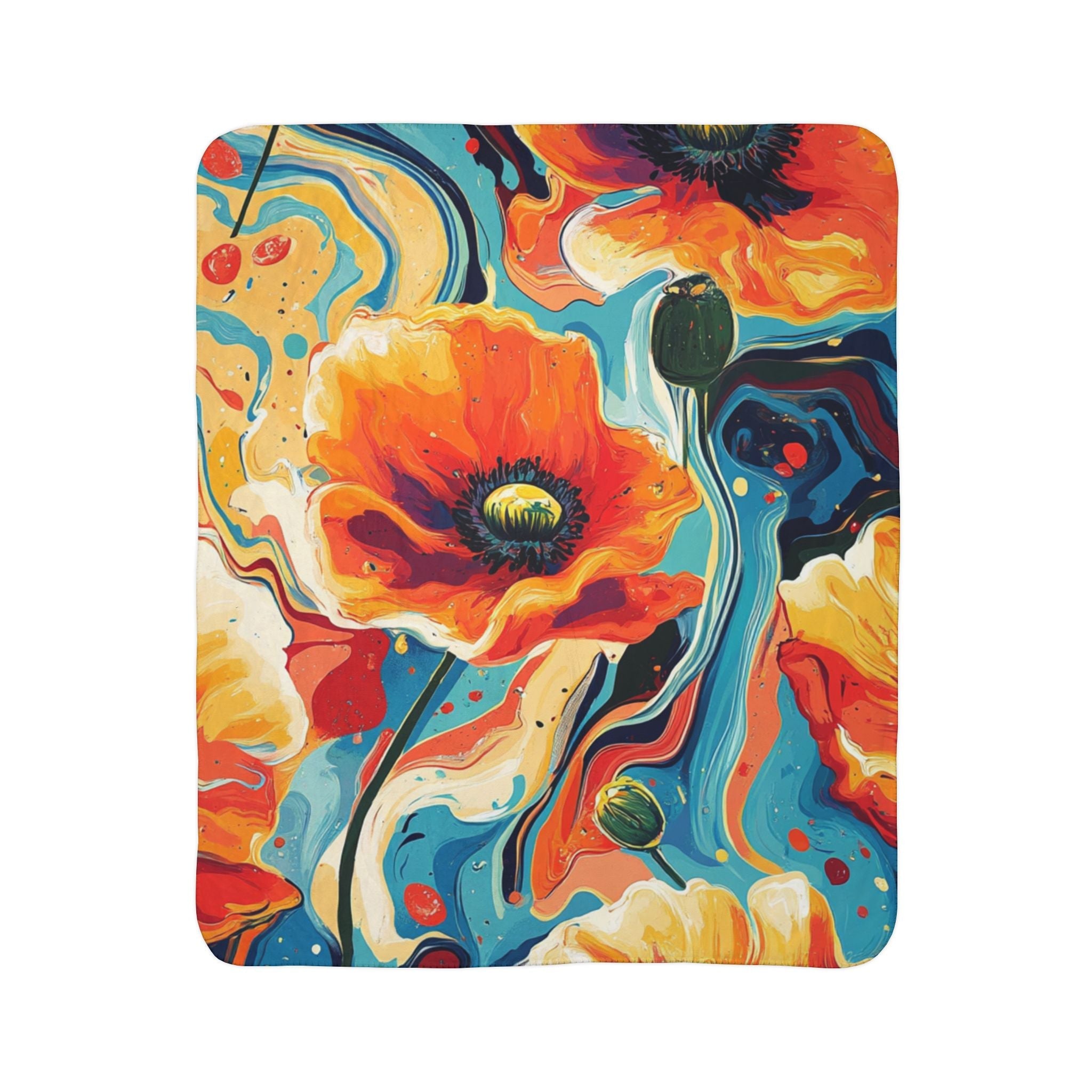 Printify Vibrant Abstract Poppy Fleece Blanket 2025