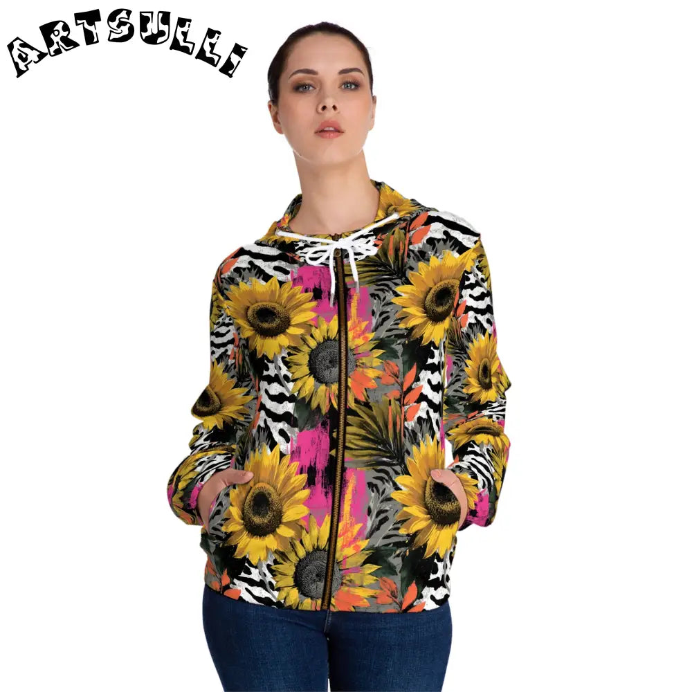 Vibrant Abstract Print Women’s Zip Hoodie, Artsulli - Art is Long, Life is Short, All Over Prints, , , , , , , 