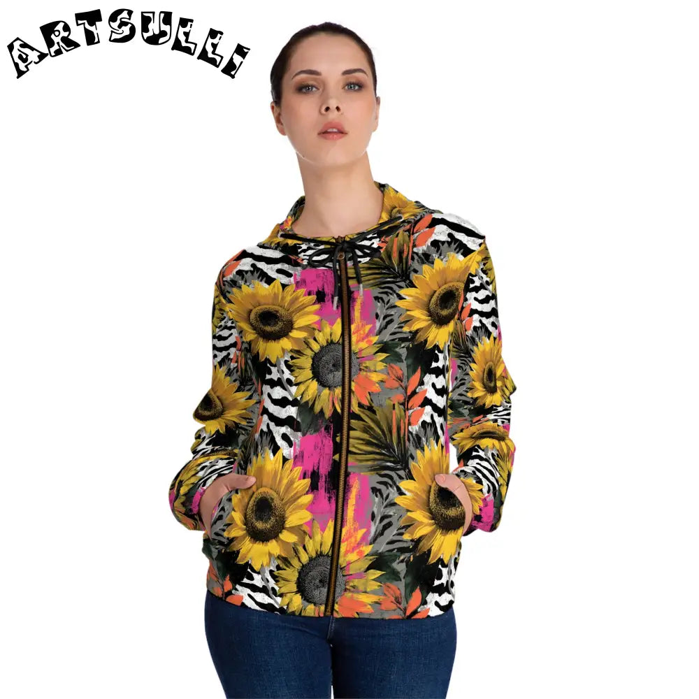 Vibrant Abstract Print Women’s Zip Hoodie, Artsulli - Art is Long, Life is Short, All Over Prints, , , , , , , 