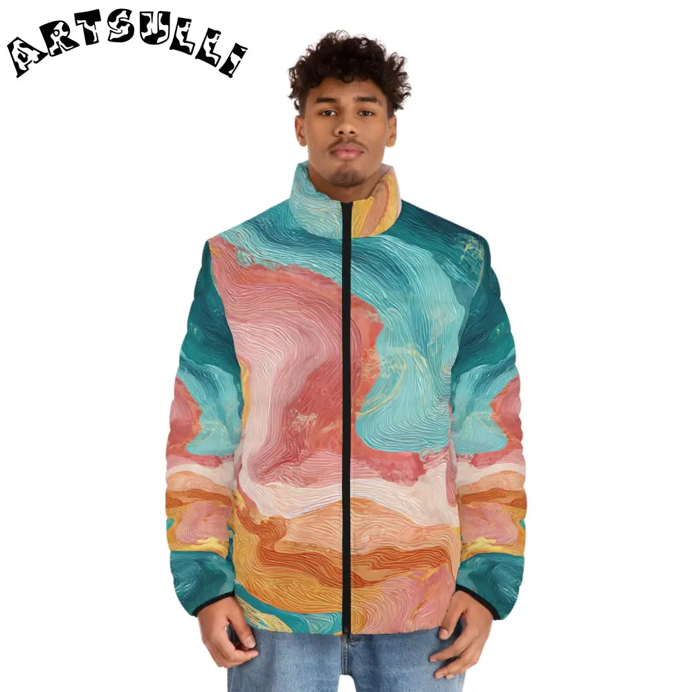 Vibrant Abstract Puffer Jacket, Artsulli - Art is Long, Life is Short, All Over Prints, , , , , , , 