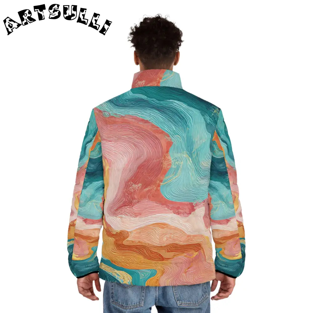 Vibrant Abstract Puffer Jacket, Artsulli - Art is Long, Life is Short, All Over Prints, , , , , , , 