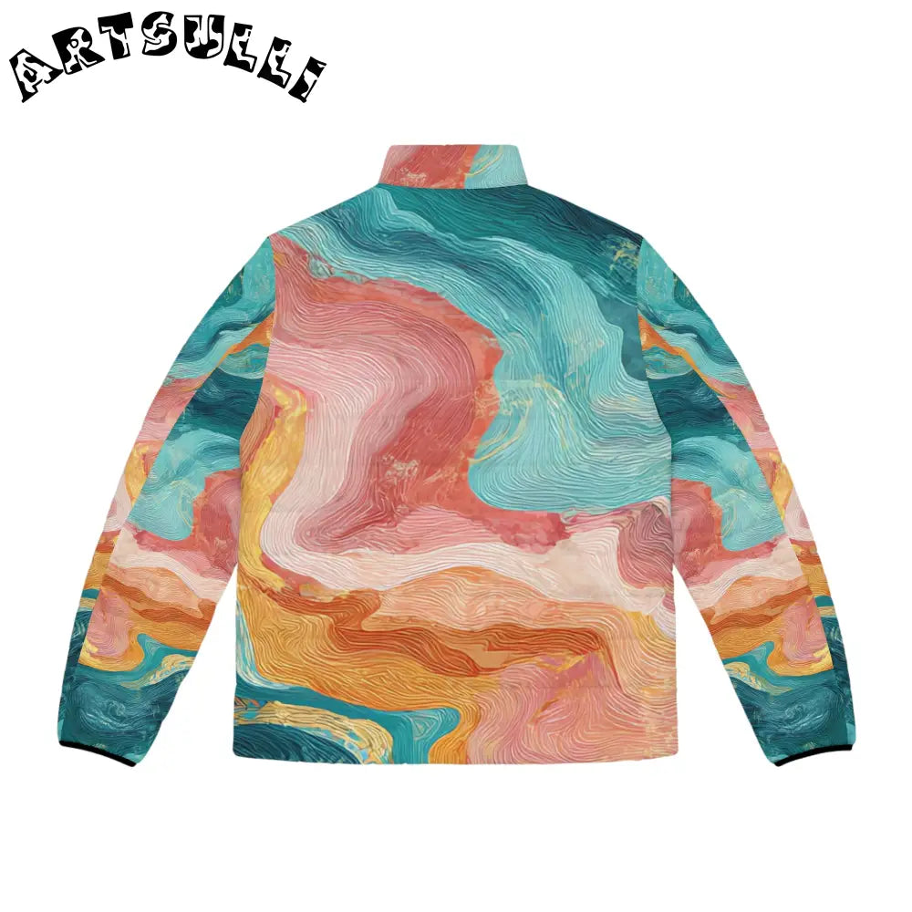 Vibrant Abstract Puffer Jacket, Artsulli - Art is Long, Life is Short, All Over Prints, , , , , , , 