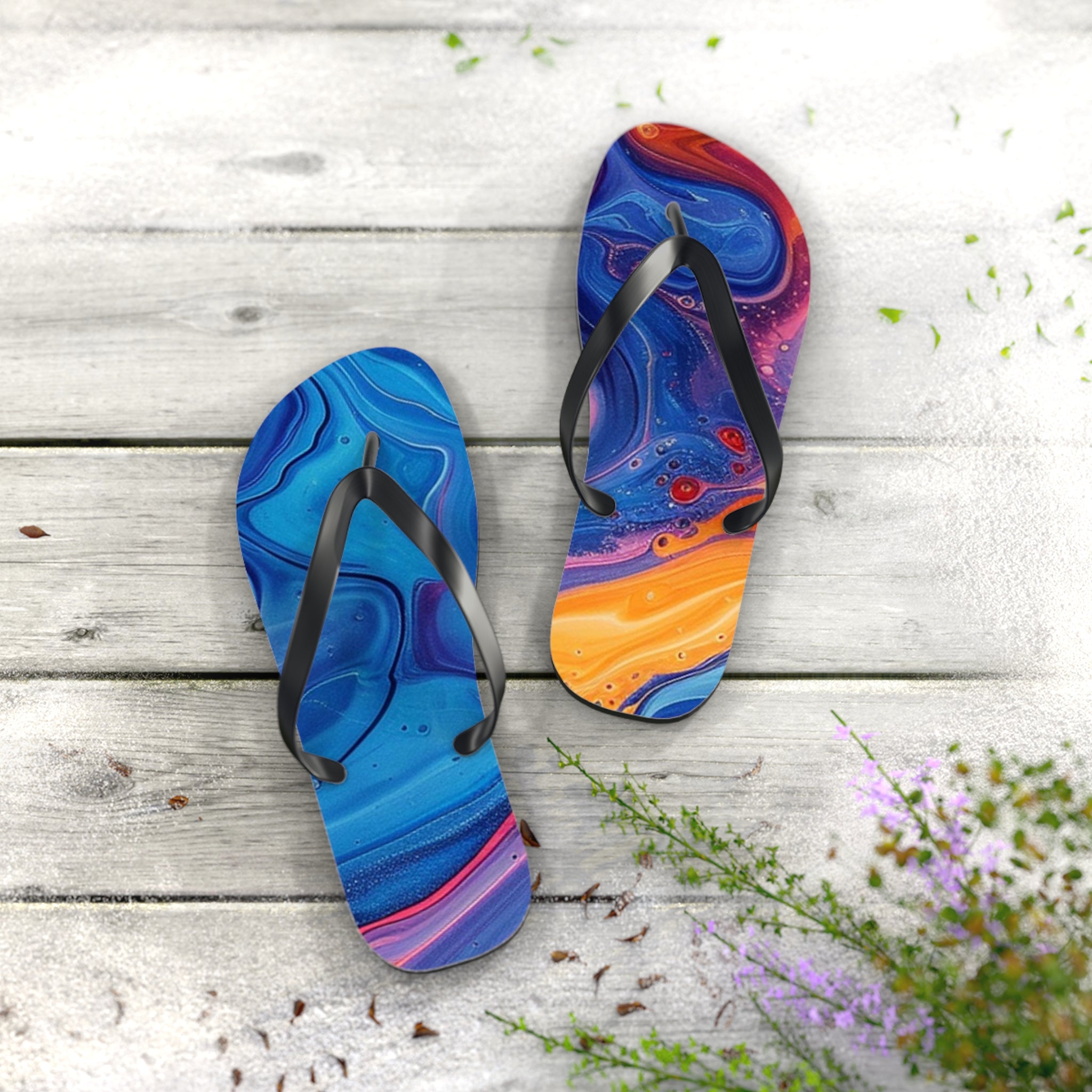 Vibrant Abstract Swirl Flip Flops, Artsulli - Art is Long, Life is Short, Shoes, , , , , , , 