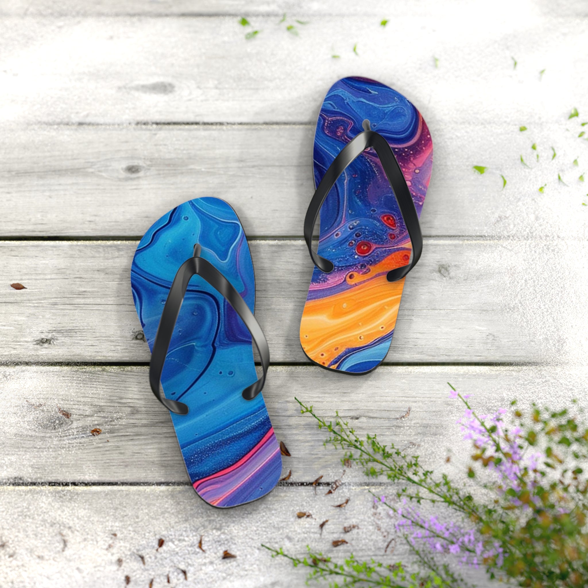 Vibrant Abstract Swirl Flip Flops, Artsulli - Art is Long, Life is Short, Shoes, , , , , , , 