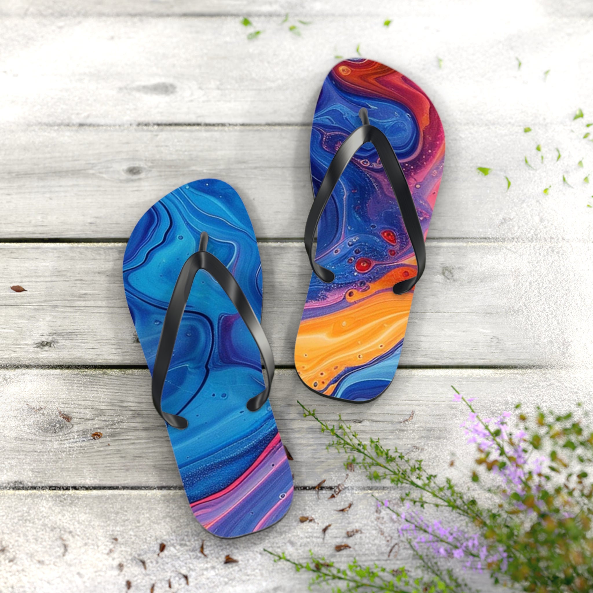 Vibrant Abstract Swirl Flip Flops, Artsulli - Art is Long, Life is Short, Shoes, , , , , , , 