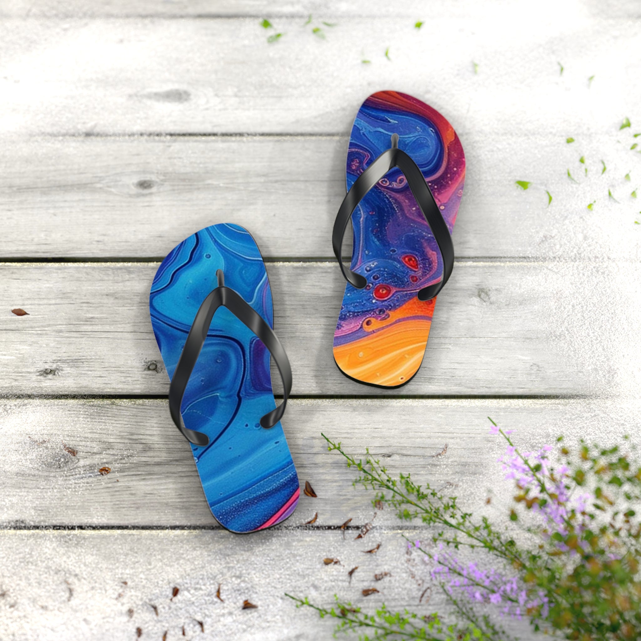 Vibrant Abstract Swirl Flip Flops, Artsulli - Art is Long, Life is Short, Shoes, , , , , , , 
