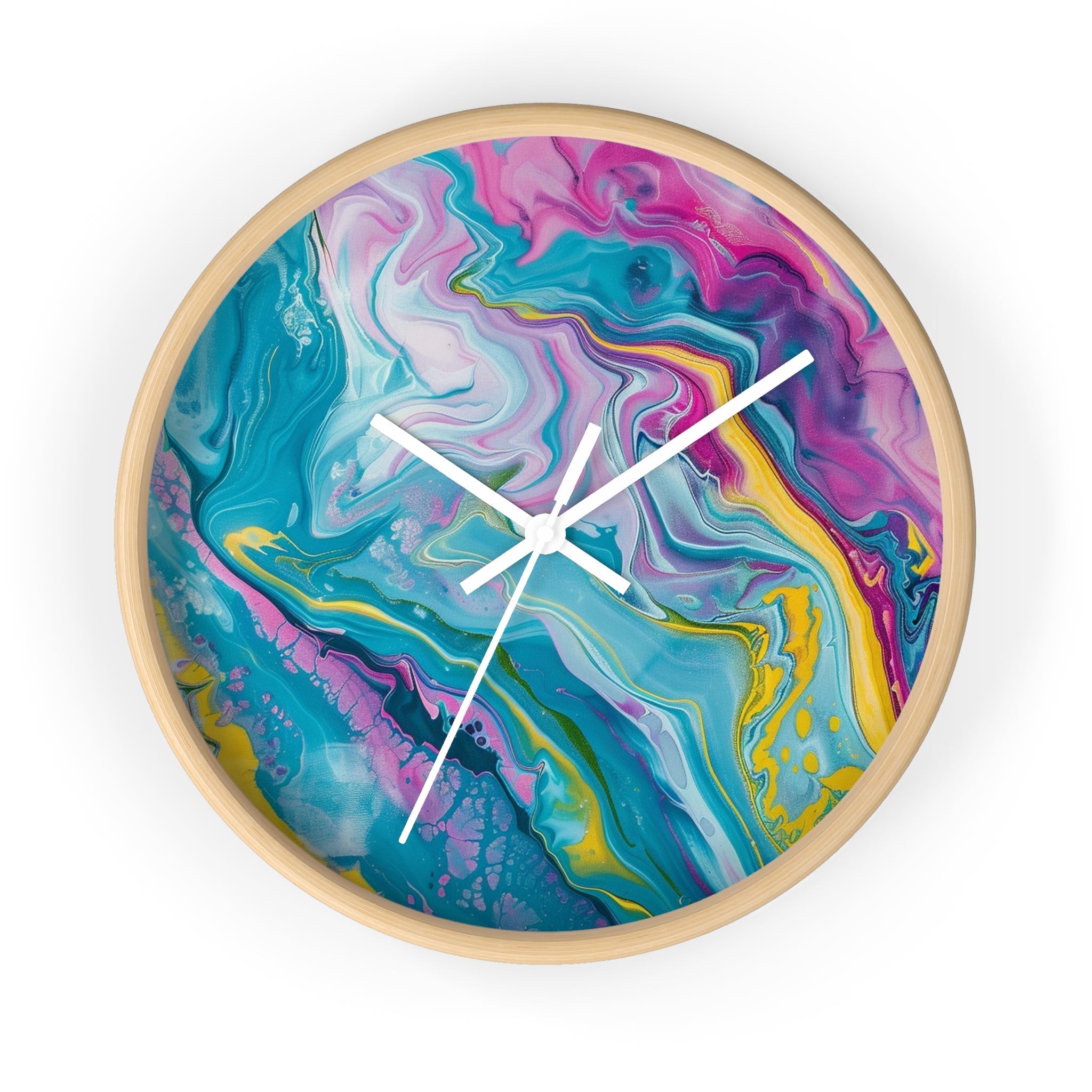 Vibrant Abstract Swirl Wall Clock, Artsulli - Art is Long, Life is Short, Home Decor, Color, Wooden Base, Hands, White, Size, 10", 22273962717397578112