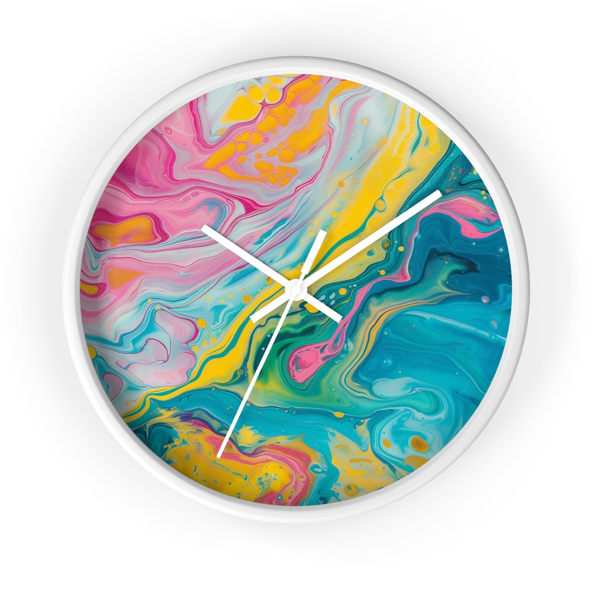 Vibrant Abstract Swirl Wall Clock, Artsulli - Art is Long, Life is Short, Home Decor, Color, White Base, Hands, White, Size, 10", 25804264217817276514