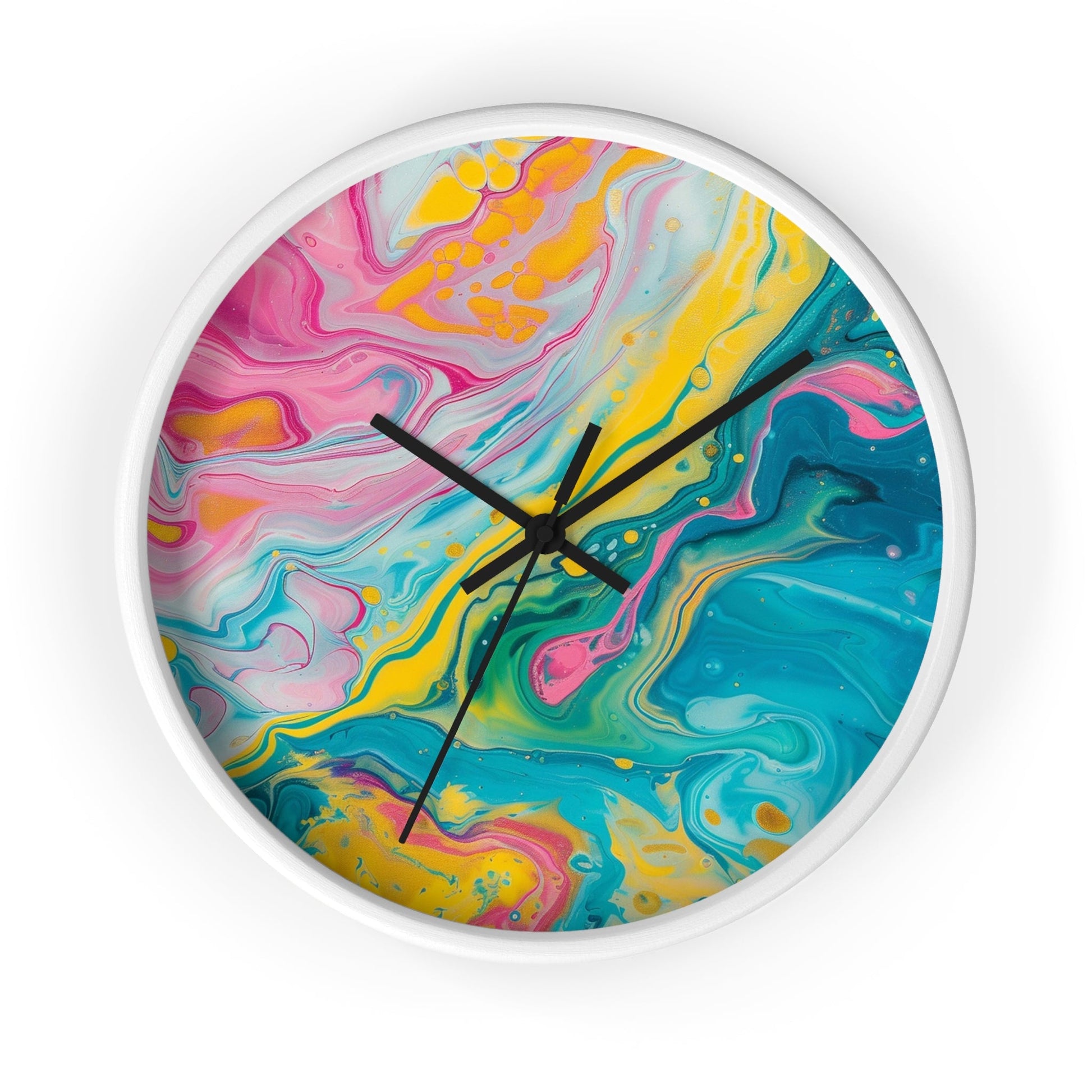 Vibrant Abstract Swirl Wall Clock, Artsulli - Art is Long, Life is Short, Home Decor, Color, White Base, Hands, Black, Size, 10", 16975234207331071973