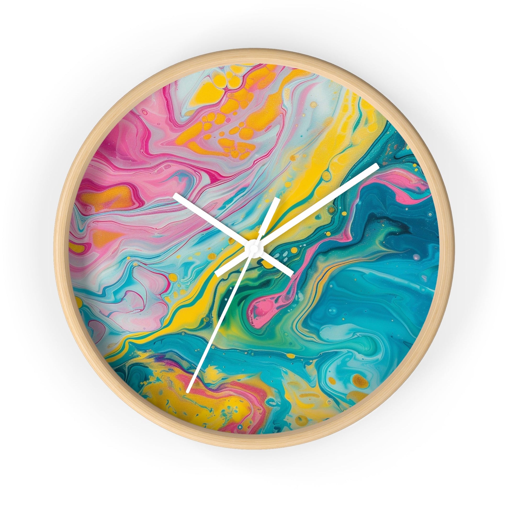 Vibrant Abstract Swirl Wall Clock, Artsulli - Art is Long, Life is Short, Home Decor, Color, Wooden Base, Hands, White, Size, 10", 34974652768074432998