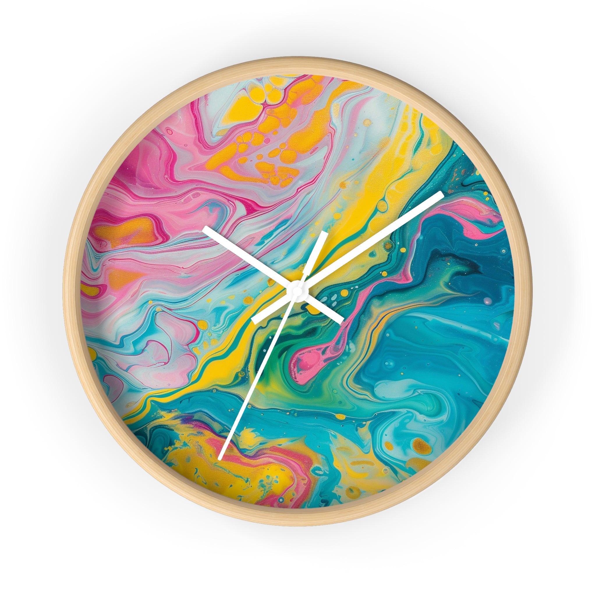 Vibrant Abstract Swirl Wall Clock, Artsulli - Art is Long, Life is Short, Home Decor, Color, Wooden Base, Hands, White, Size, 10", 34974652768074432998