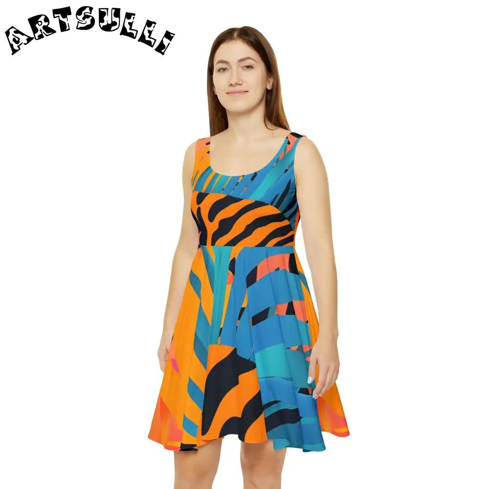 Vibrant Animal Print Custom Skater Dress, Artsulli - Art is Long, Life is Short, All Over Prints, , , , , , , 