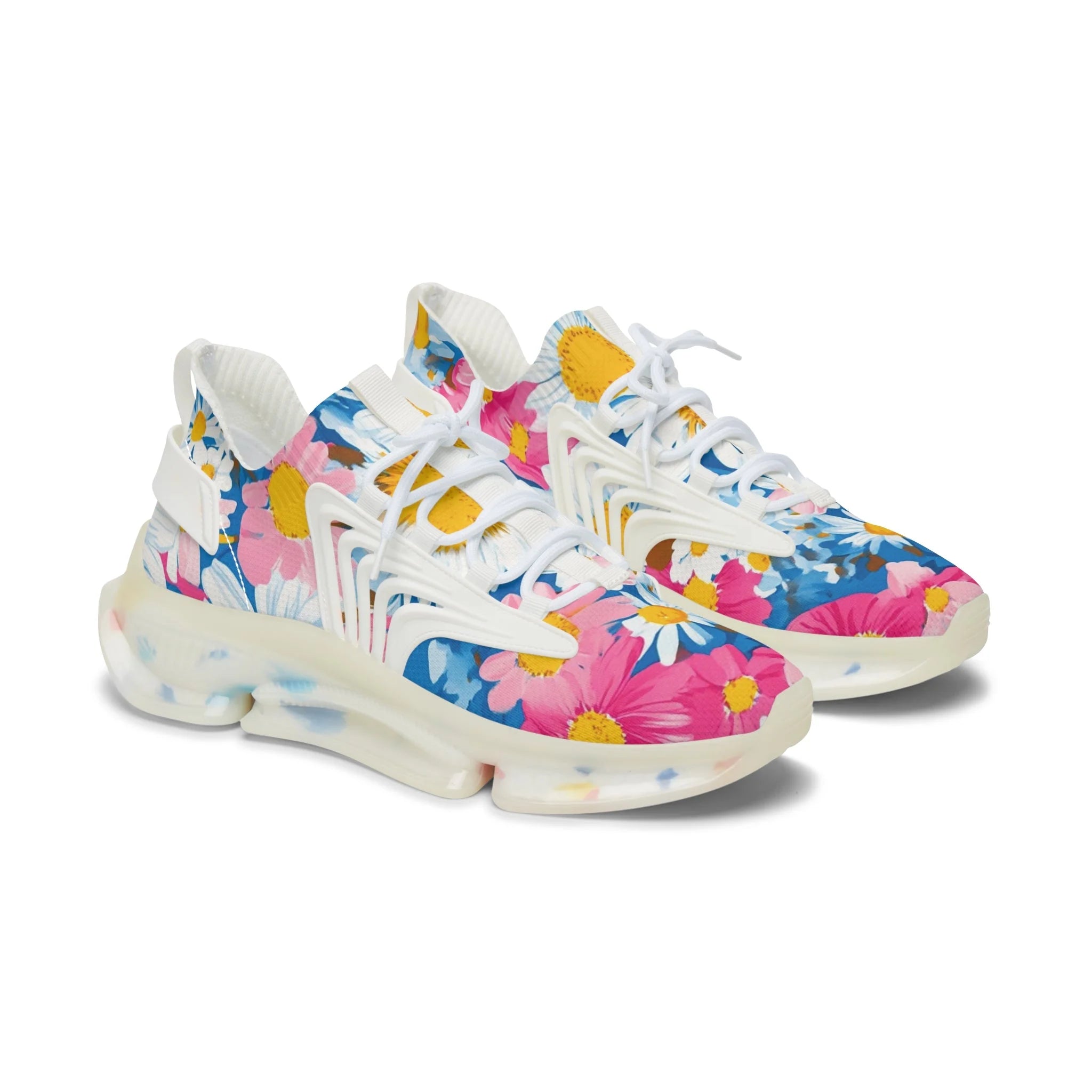 Vibrant Daisy Floral Mesh Sneakers, Artsulli - Art is Long, Life is Short, Shoes, Color, White sole, Size, US 5.5, , , 22669555678961