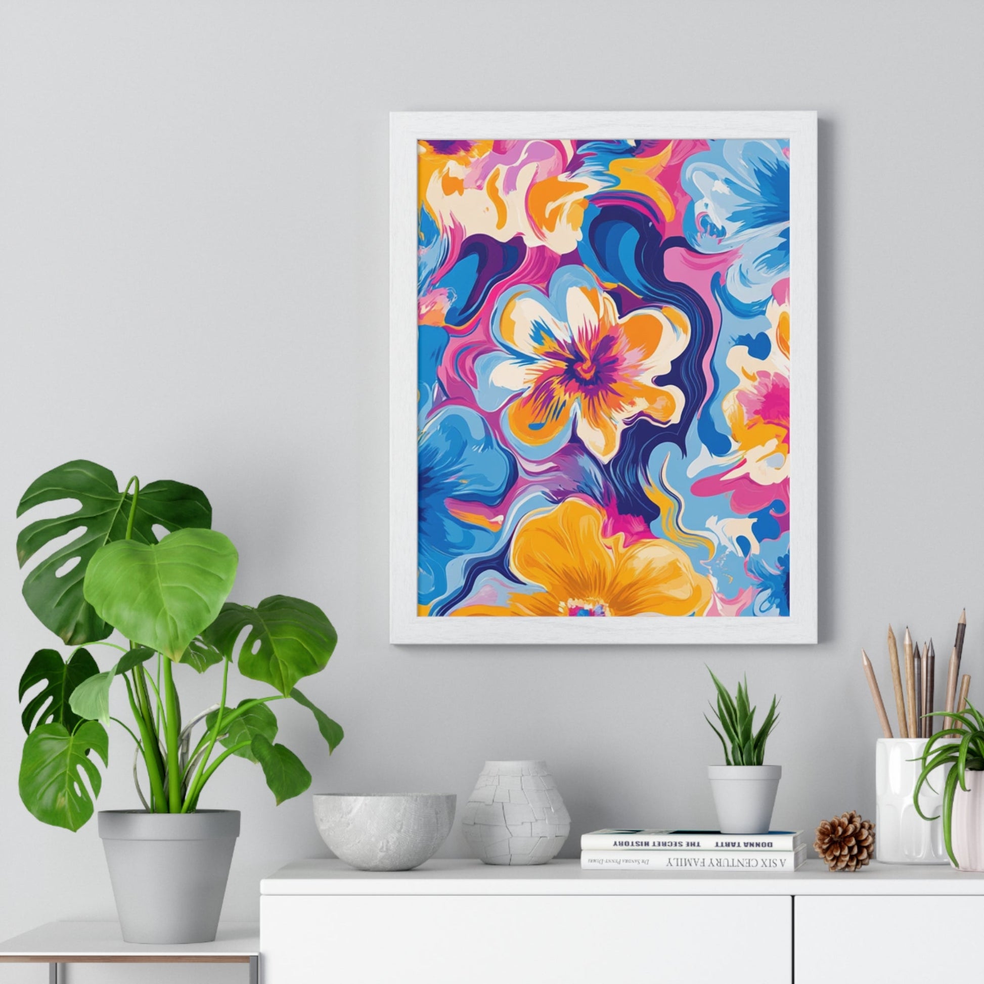 Printify Vibrant Floral Abstract Framed Art 2025