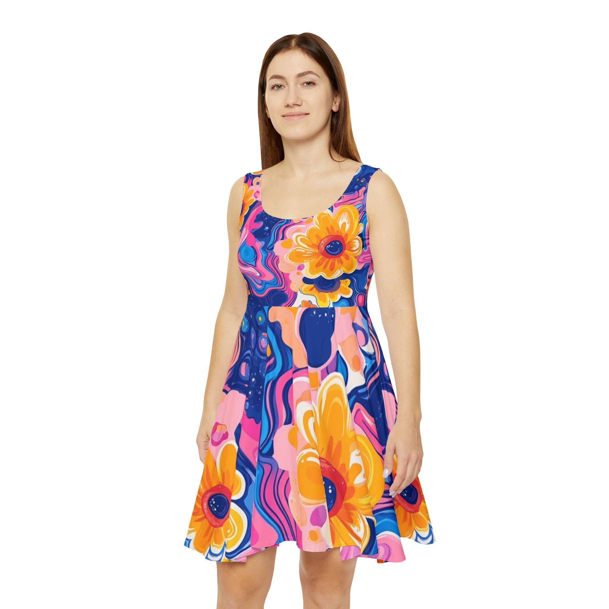 Printify Vibrant Floral Abstract Skater Dress 2025