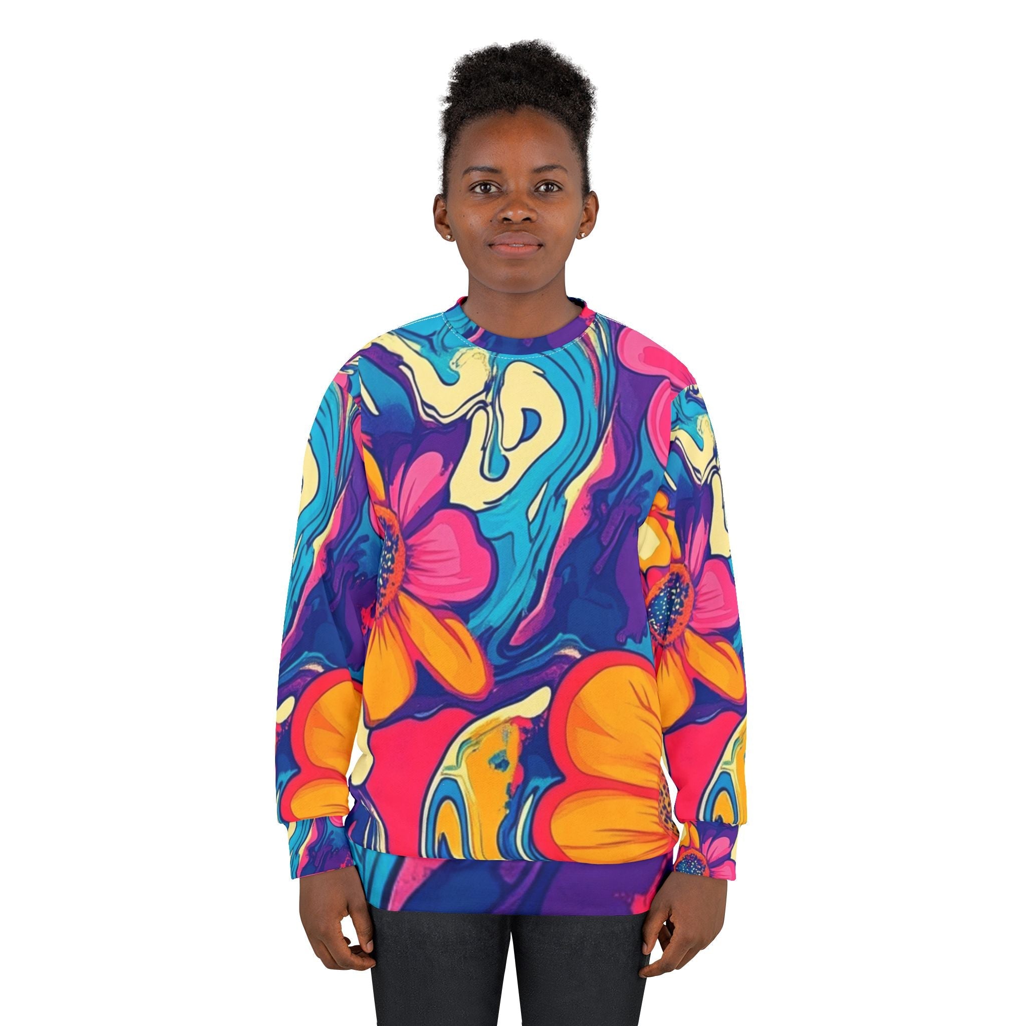 Vibrant Floral Abstract Sweatshirt, Artsulli - Art is Long, Life is Short, All Over Prints, , , , , , , 