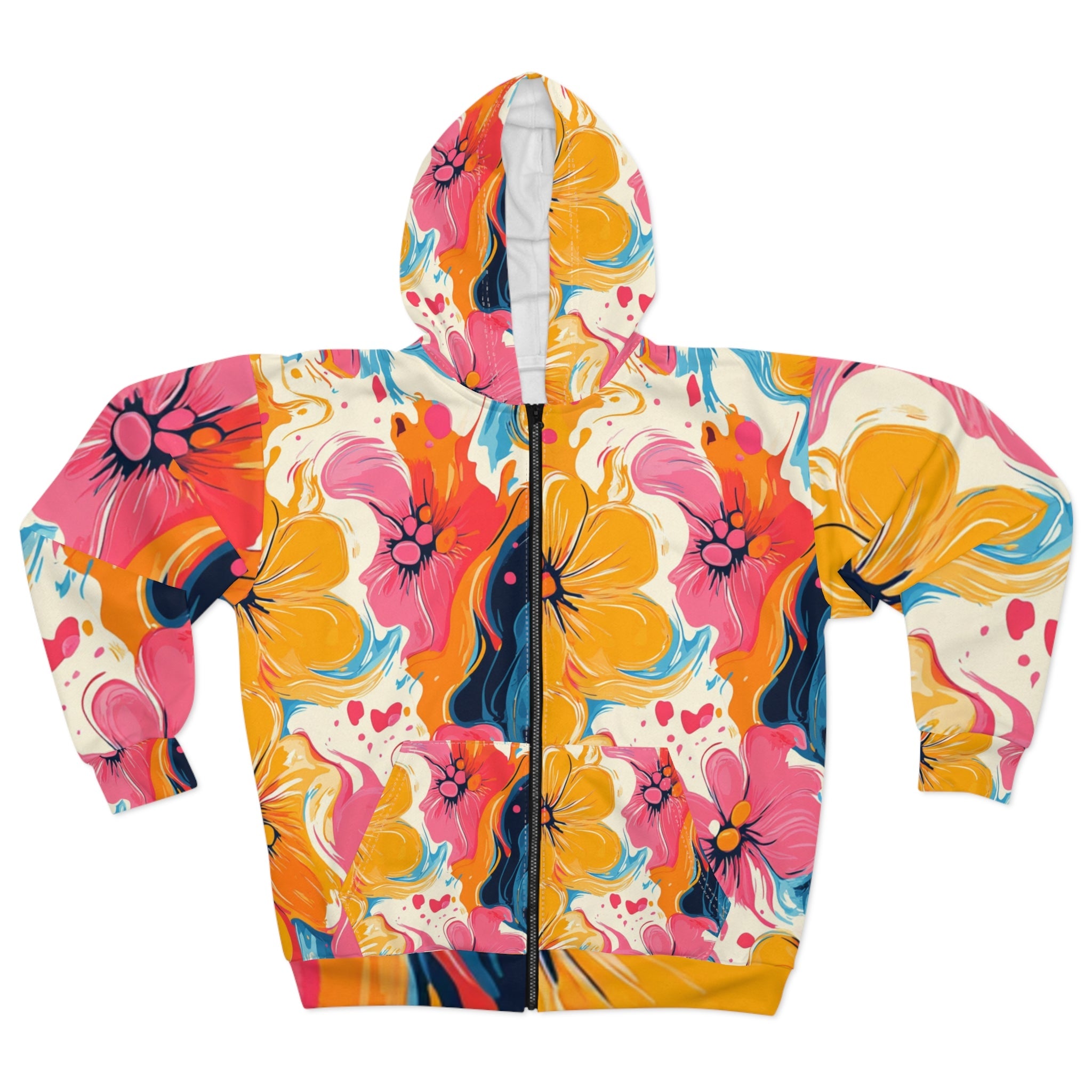Vibrant Floral Abstract Zip Hoodie, Artsulli - Art is Long, Life is Short, All Over Prints, Size, XS, , , , , 22104391928719172673