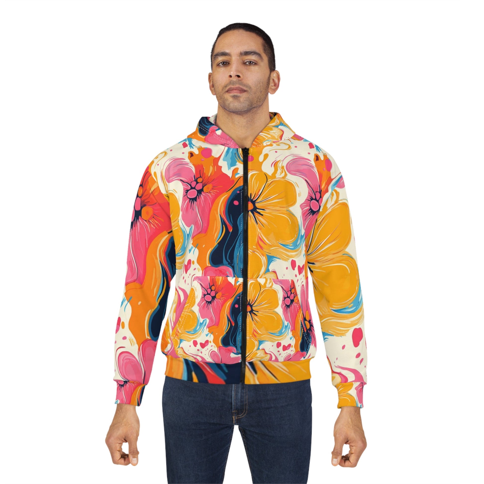 Vibrant Floral Abstract Zip Hoodie, Artsulli - Art is Long, Life is Short, All Over Prints, , , , , , , 