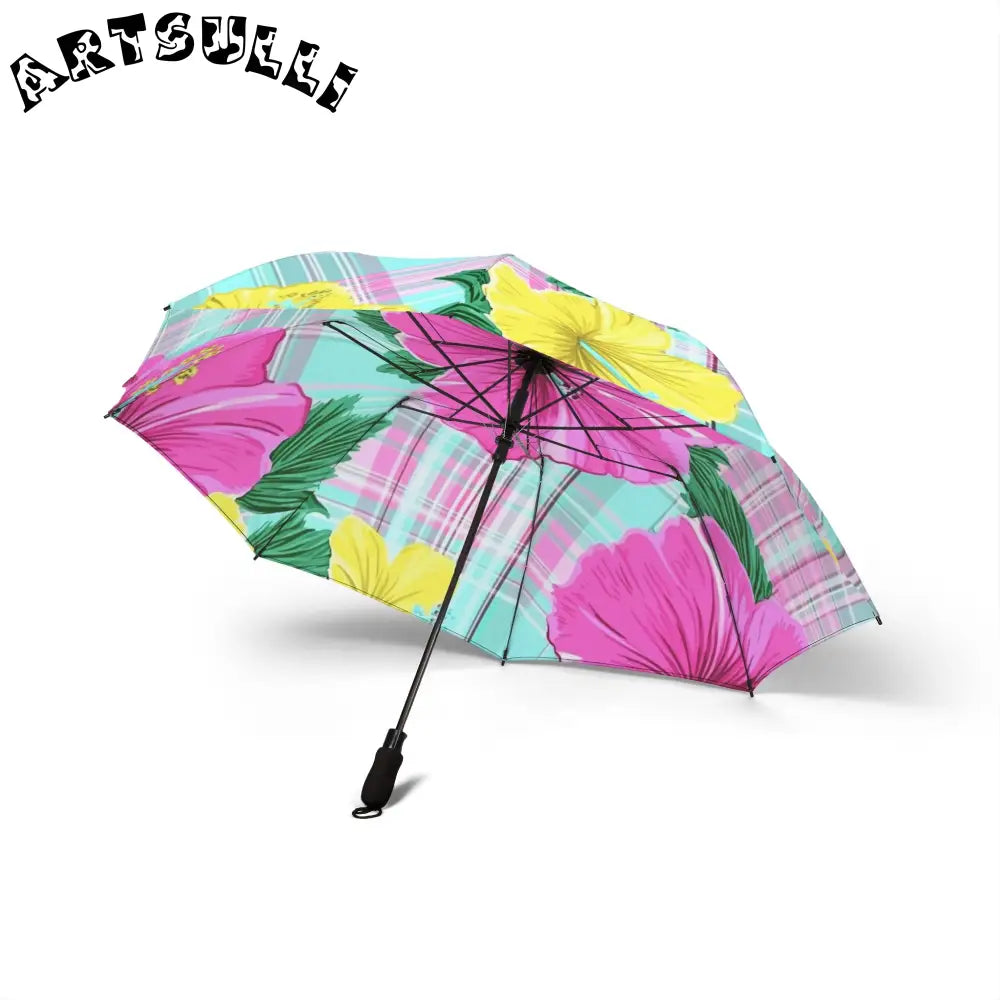 Vibrant Floral and Plaid Umbrella, Artsulli - Art is Long, Life is Short, Accessories, , , , , , , 