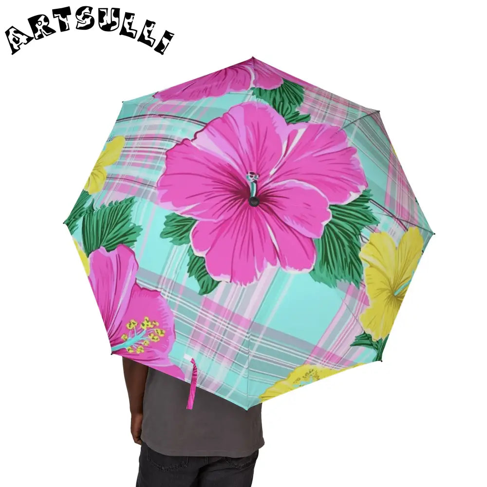 Vibrant Floral and Plaid Umbrella, Artsulli - Art is Long, Life is Short, Accessories, , , , , , , 