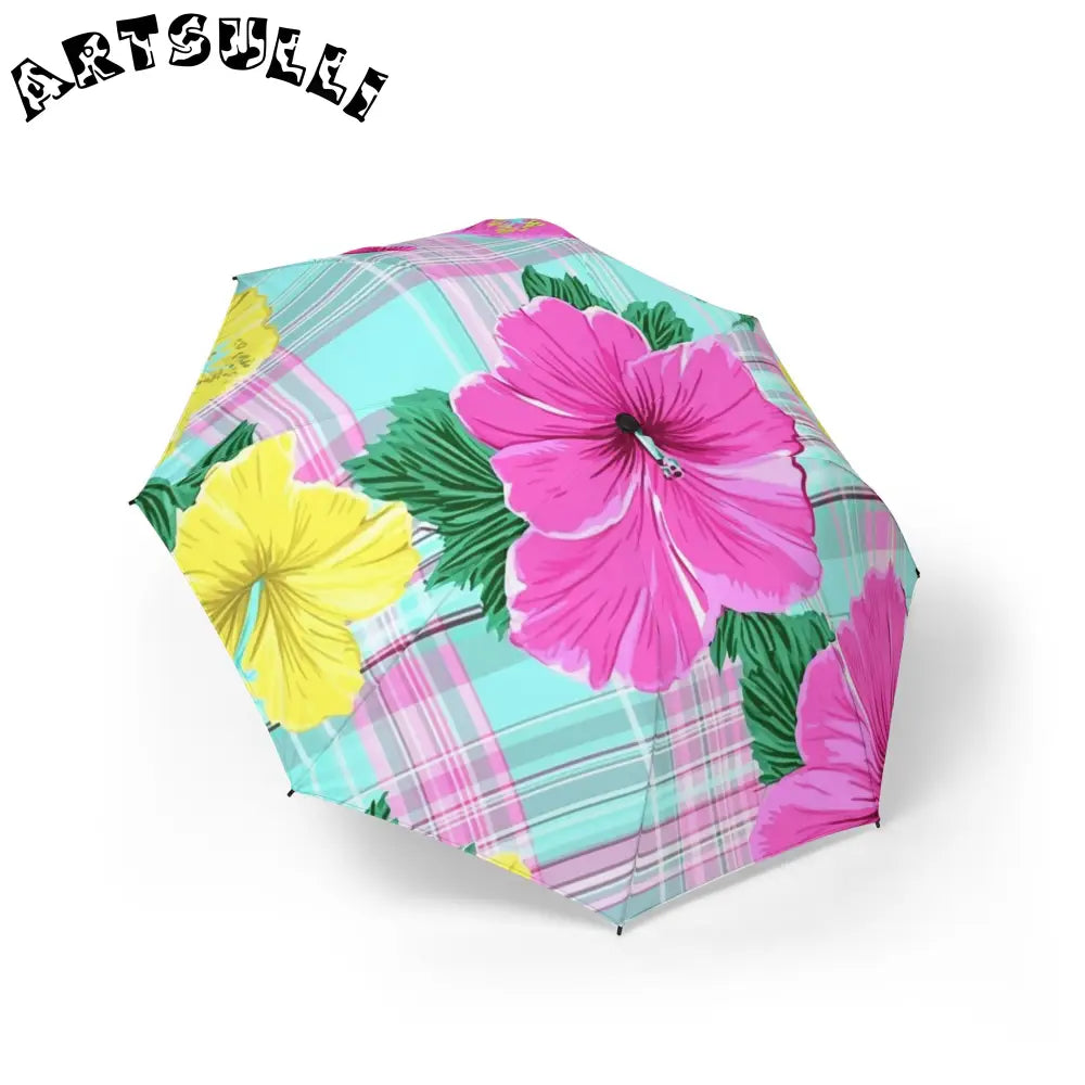 Vibrant Floral and Plaid Umbrella, Artsulli - Art is Long, Life is Short, Accessories, Size, One size, , , , , 12179469049650727452