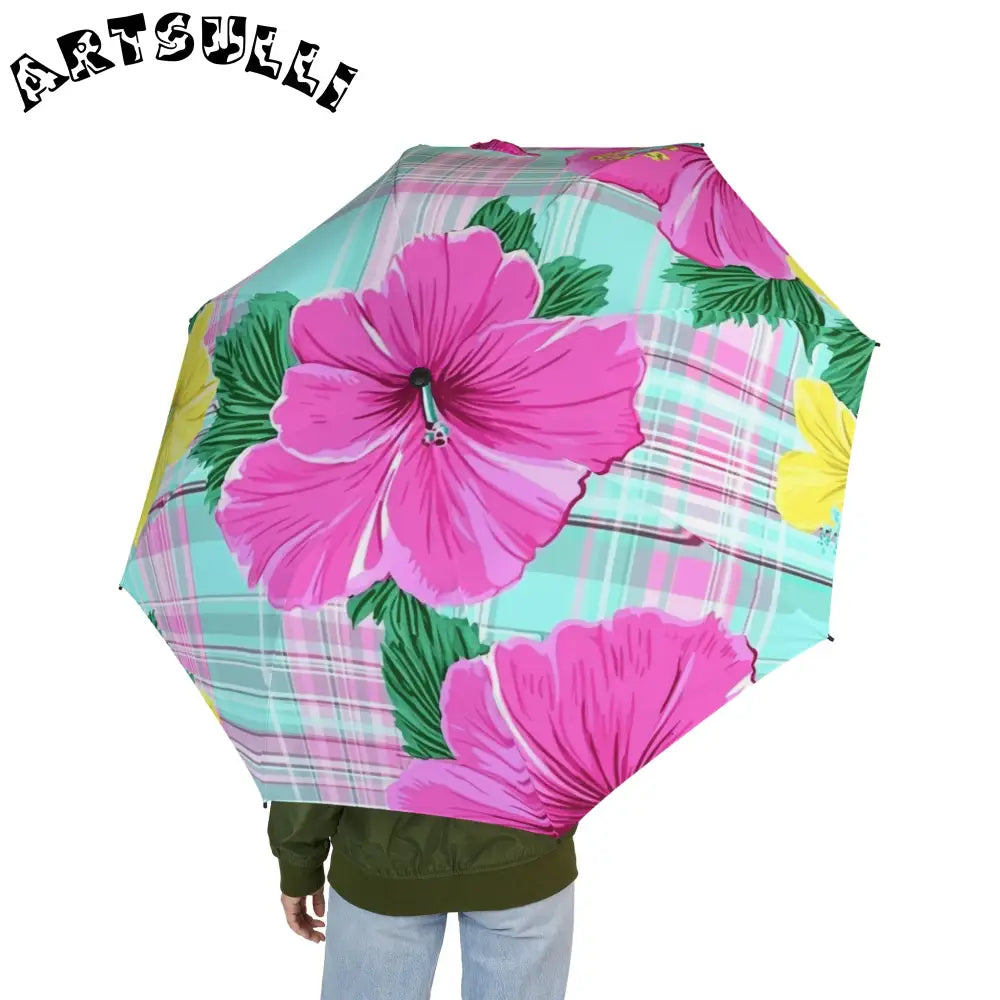 Vibrant Floral and Plaid Umbrella, Artsulli - Art is Long, Life is Short, Accessories, , , , , , , 