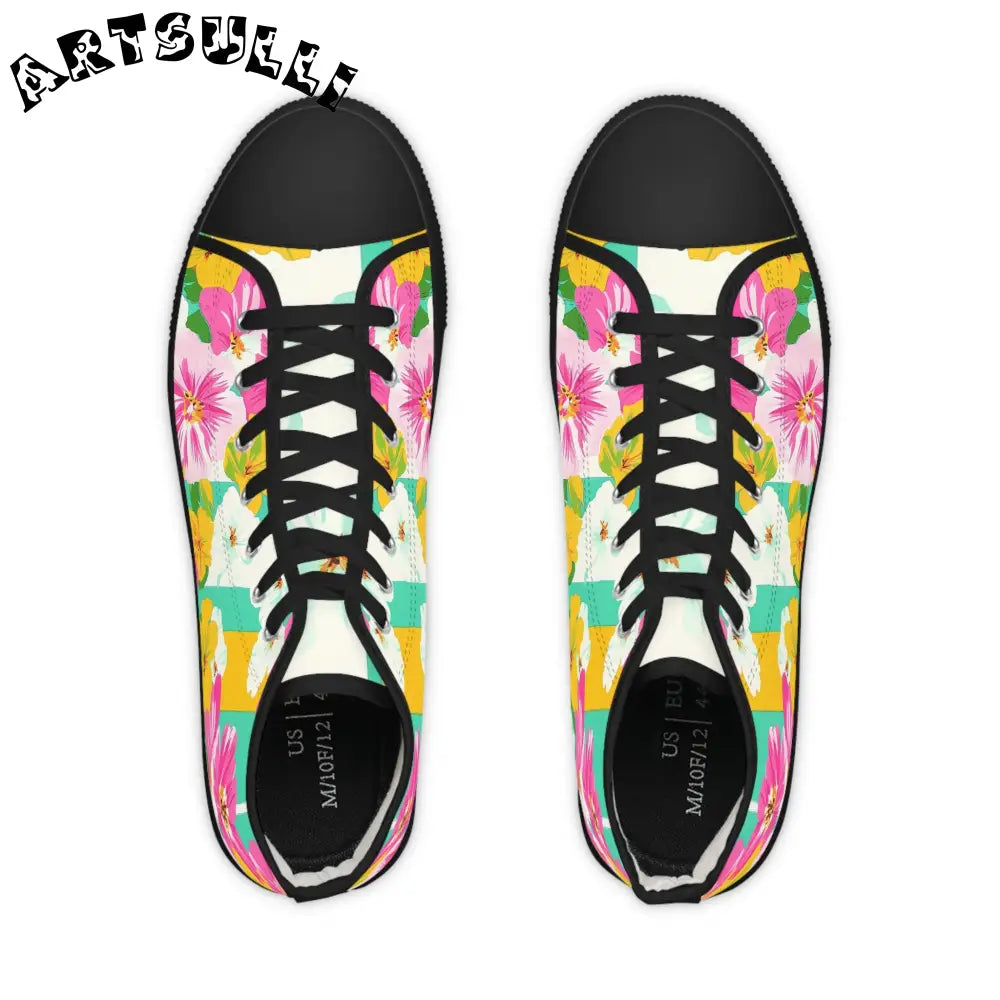 Vibrant Floral and Stripe Canvas High Tops, Artsulli - Art is Long, Life is Short, Shoes, , , , , , , 