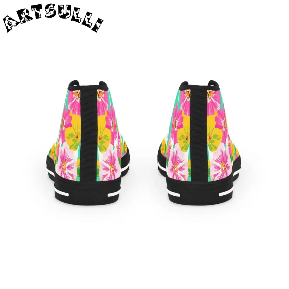 Vibrant Floral and Stripe Canvas High Tops, Artsulli - Art is Long, Life is Short, Shoes, , , , , , , 