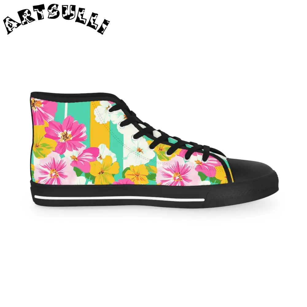 Vibrant Floral and Stripe Canvas High Tops, Artsulli - Art is Long, Life is Short, Shoes, , , , , , , 