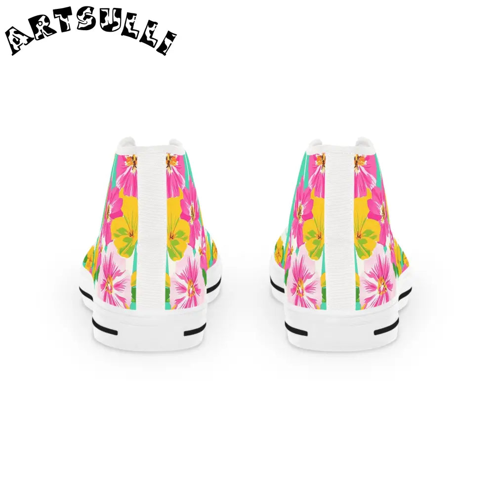 Vibrant Floral and Stripe Canvas High Tops, Artsulli - Art is Long, Life is Short, Shoes, , , , , , , 