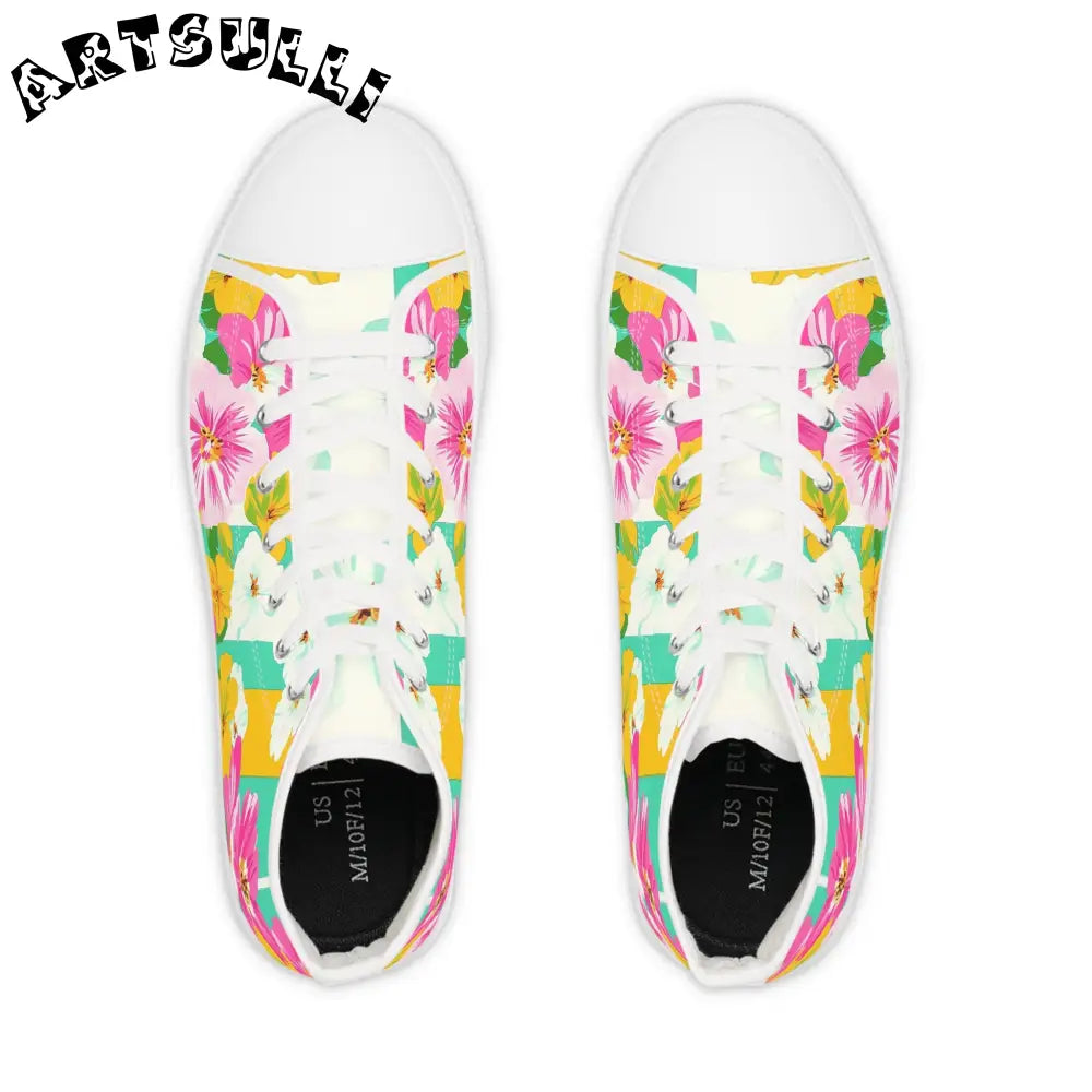 Vibrant Floral and Stripe Canvas High Tops, Artsulli - Art is Long, Life is Short, Shoes, , , , , , , 