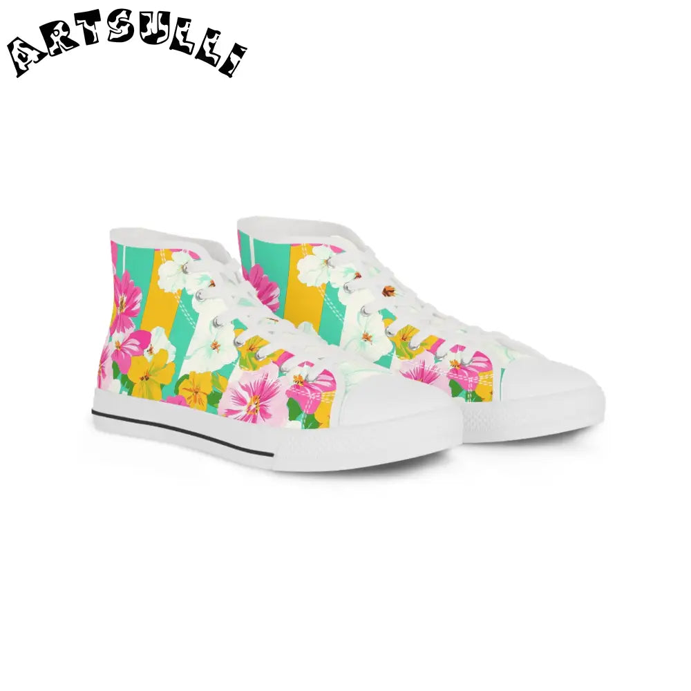 Vibrant Floral and Stripe Canvas High Tops, Artsulli - Art is Long, Life is Short, Shoes, Size, US 5, Color, White sole, , , 20796967411220136121
