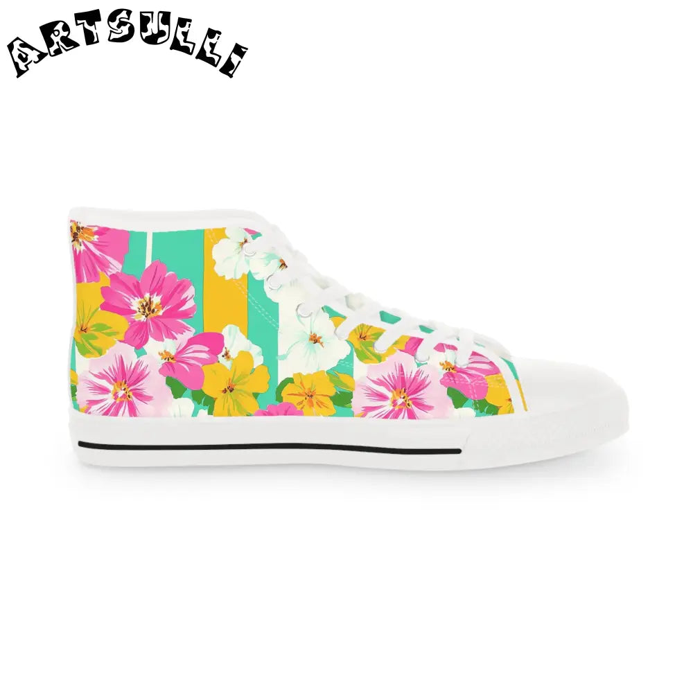 Vibrant Floral and Stripe Canvas High Tops, Artsulli - Art is Long, Life is Short, Shoes, , , , , , , 