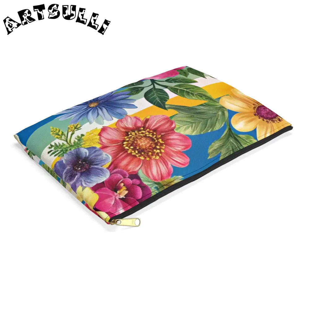 Vibrant Floral and Stripe Pouch, Artsulli - Art is Long, Life is Short, Bags, , , , , , , 