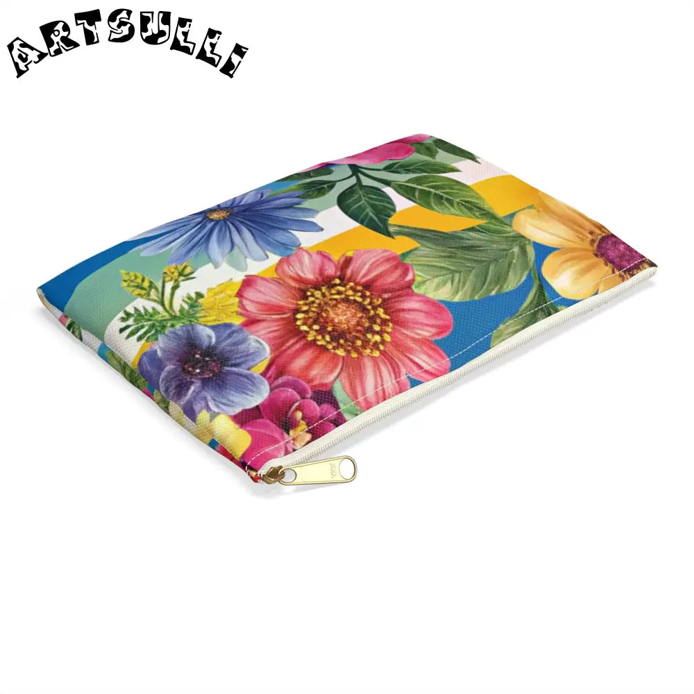 Vibrant Floral and Stripe Pouch, Artsulli - Art is Long, Life is Short, Bags, , , , , , , 