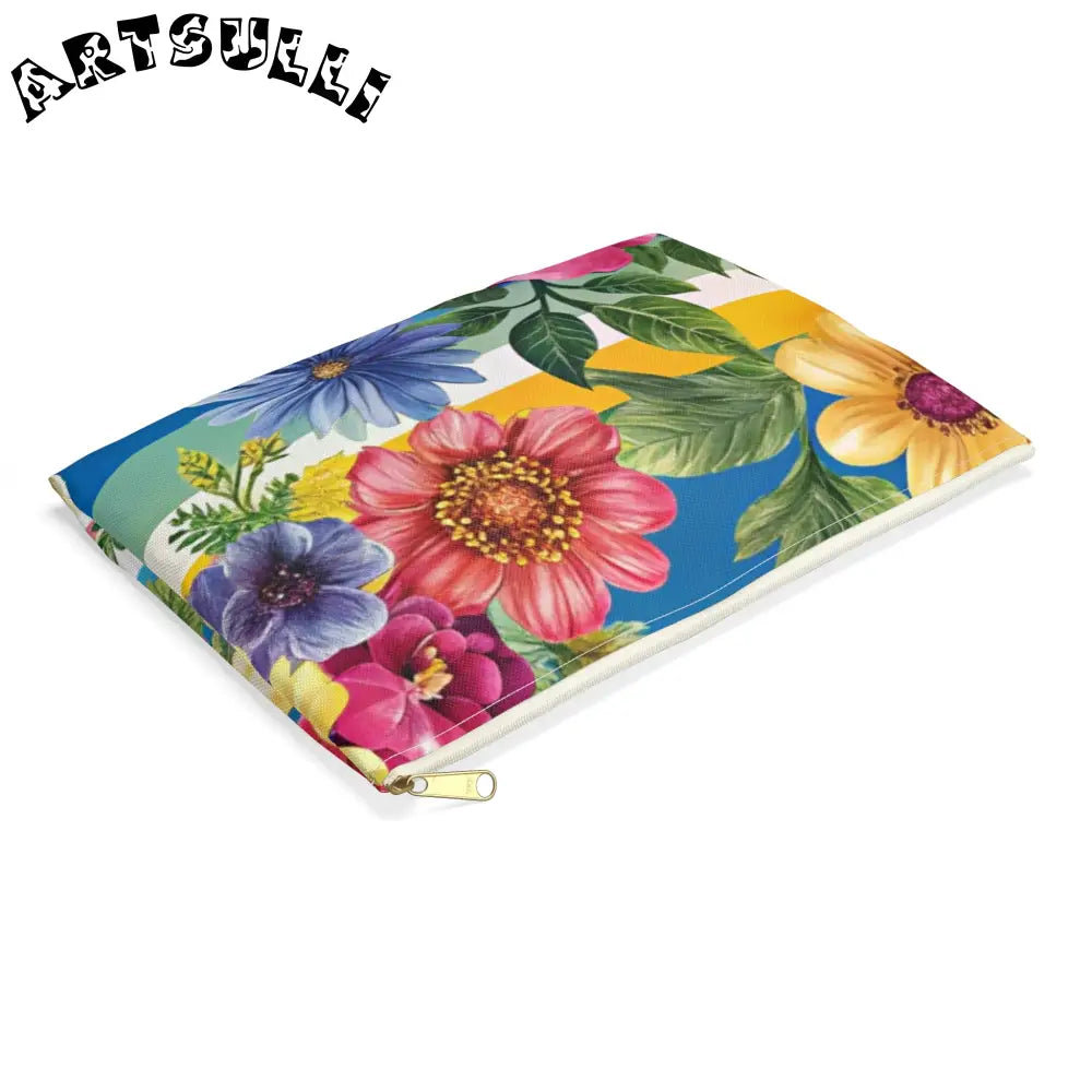 Vibrant Floral and Stripe Pouch, Artsulli - Art is Long, Life is Short, Bags, , , , , , , 