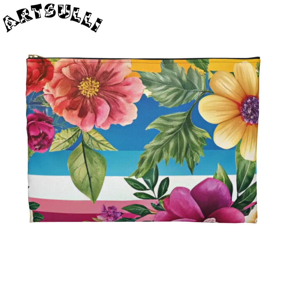Vibrant Floral and Stripe Pouch, Artsulli - Art is Long, Life is Short, Bags, , , , , , , 