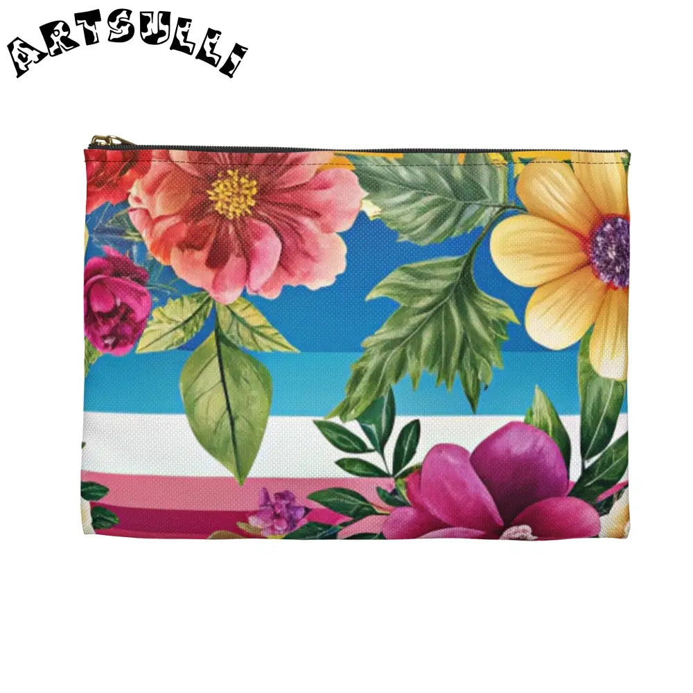 Vibrant Floral and Stripe Pouch, Artsulli - Art is Long, Life is Short, Bags, , , , , , , 