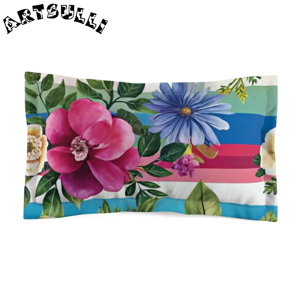 Vibrant Floral and Striped Pillow Sham, Artsulli - Art is Long, Life is Short, Home Decor, Size, King, , , , , 33668739925735326575