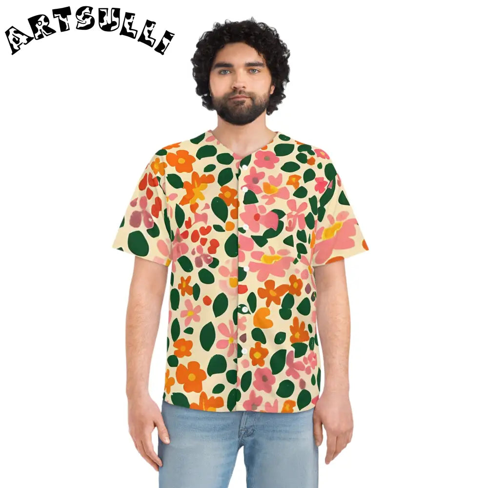 Vibrant Floral Baseball Jersey, Artsulli - Art is Long, Life is Short, All Over Prints, , , , , , , 