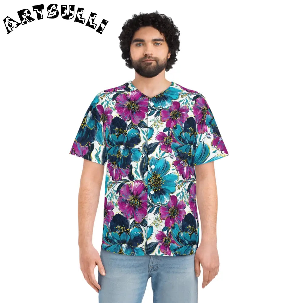 Vibrant Floral Baseball Jersey, Artsulli - Art is Long, Life is Short, All Over Prints, , , , , , , 