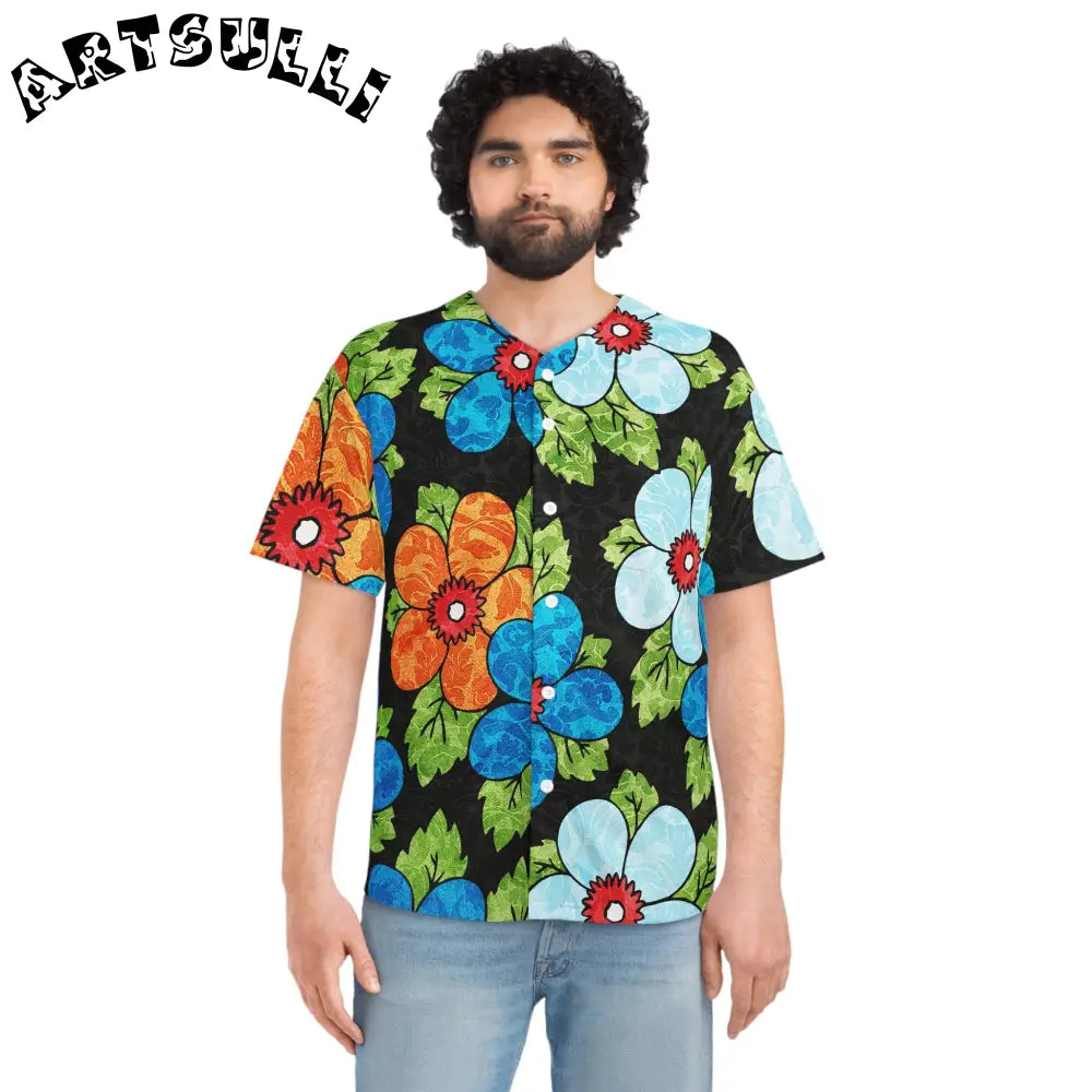 Vibrant Floral Baseball Jersey, Artsulli - Art is Long, Life is Short, All Over Prints, , , , , , , 