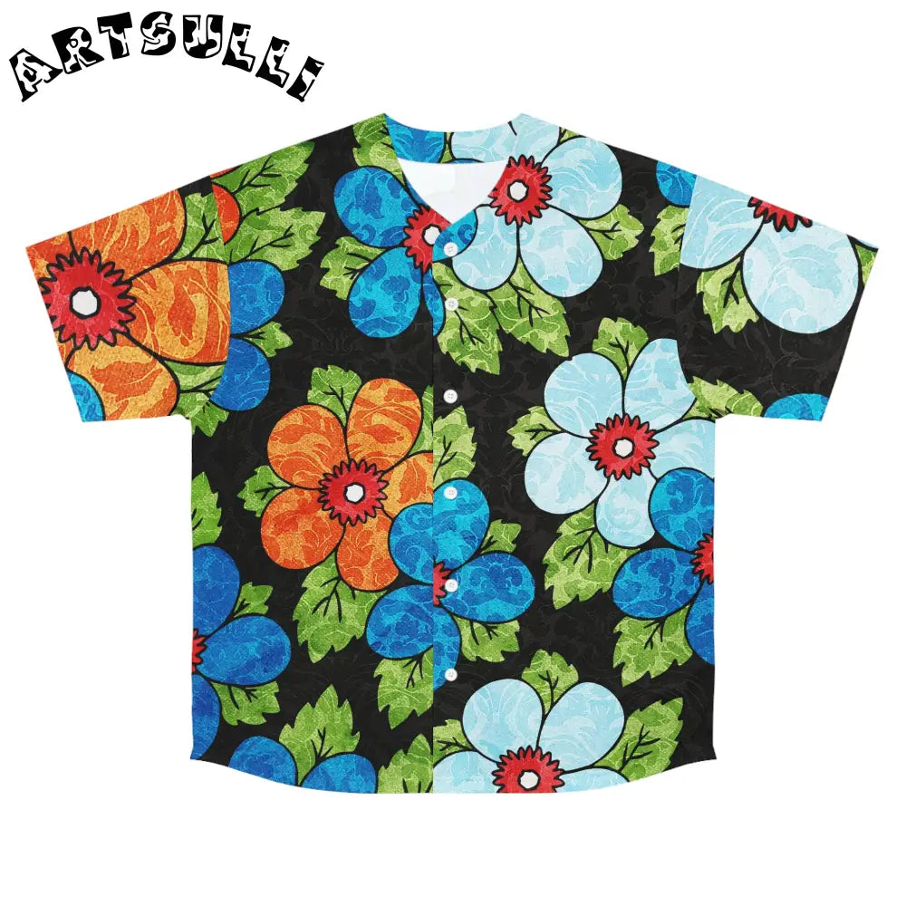 Vibrant Floral Baseball Jersey, Artsulli - Art is Long, Life is Short, All Over Prints, Size, S, Color, Seam thread color automatically matched to design, , , 12489281045098277694