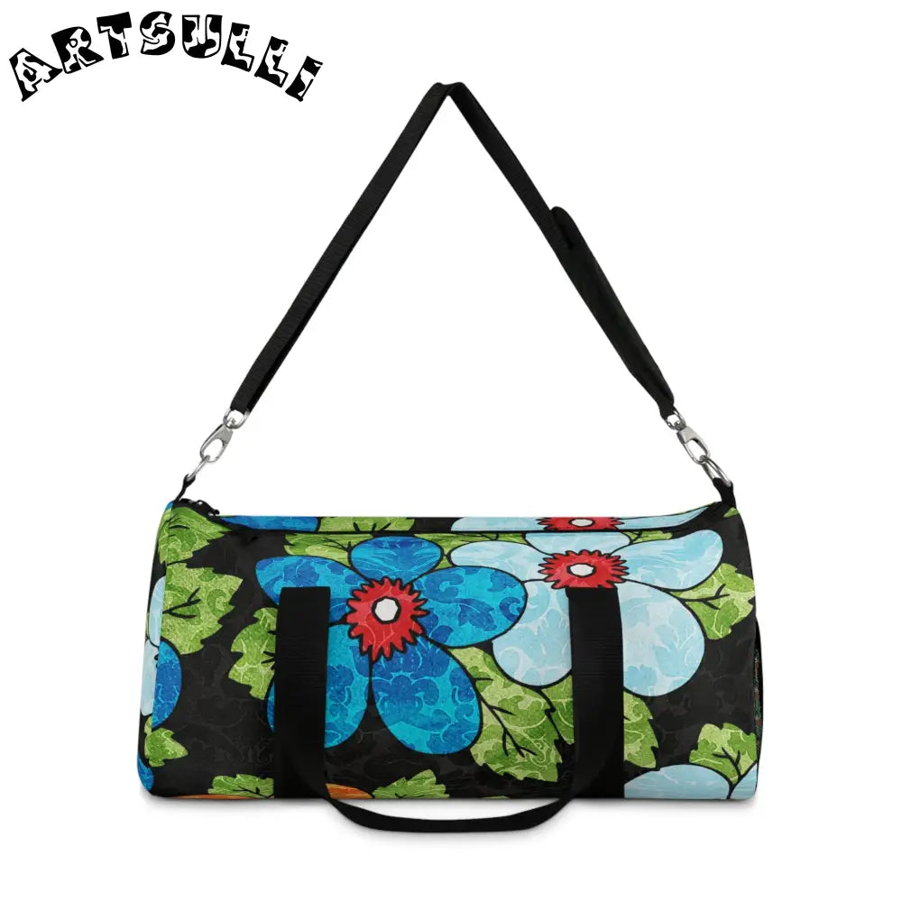 Vibrant Floral Black Duffel Bag, Artsulli - Art is Long, Life is Short, Bags, , , , , , , 