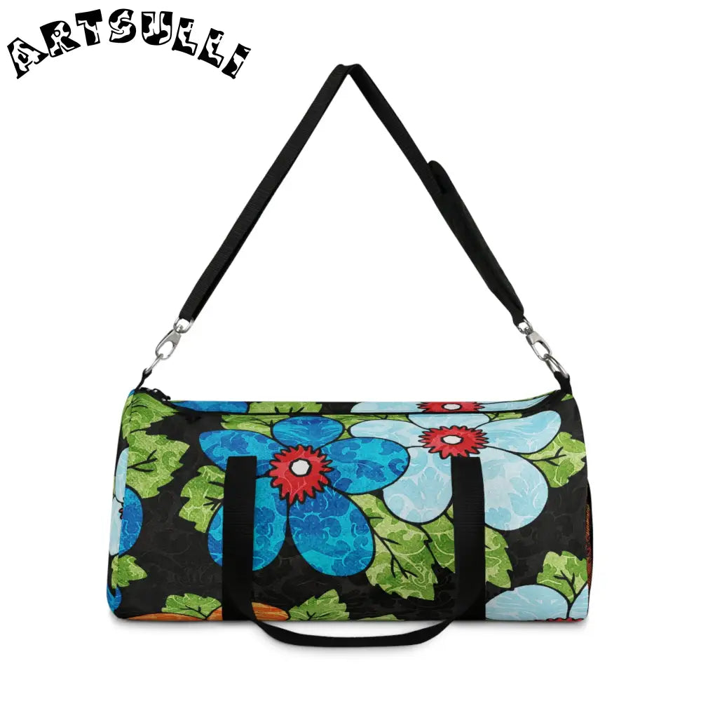 Vibrant Floral Black Duffel Bag, Artsulli - Art is Long, Life is Short, Bags, , , , , , , 