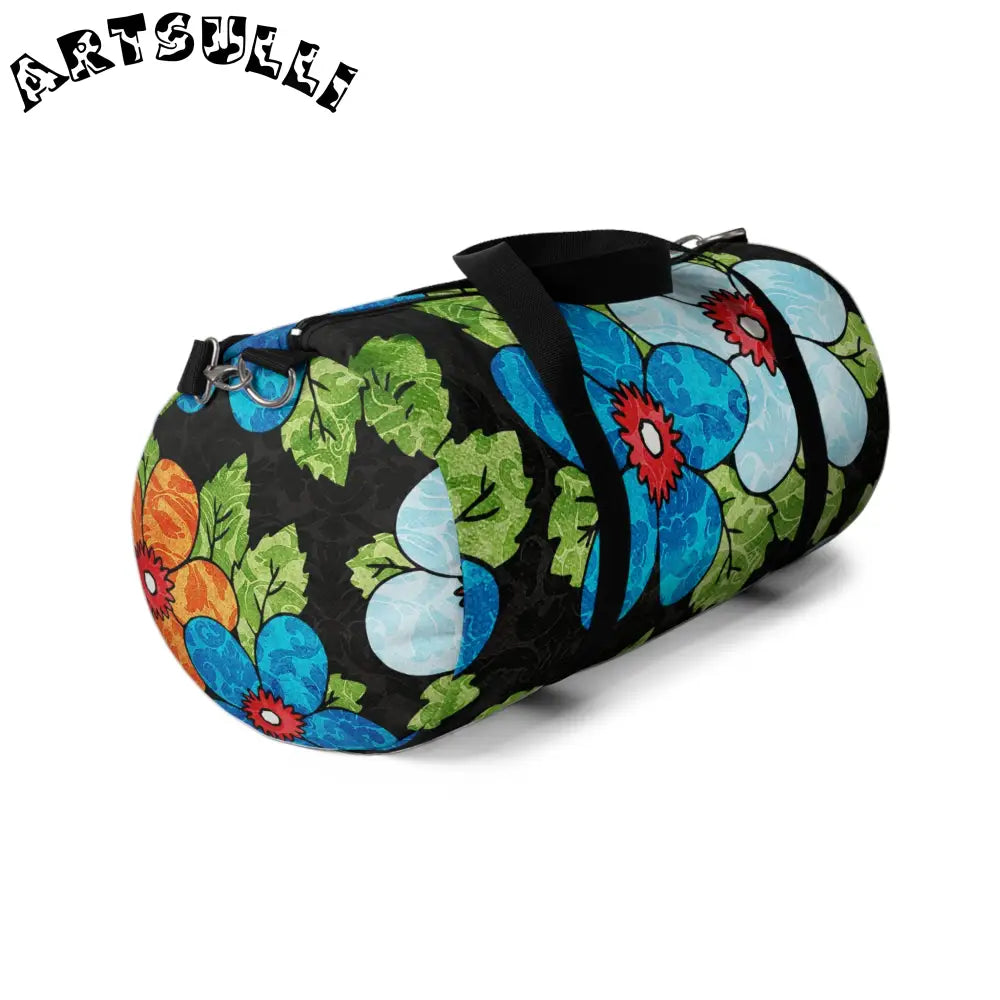 Vibrant Floral Black Duffel Bag, Artsulli - Art is Long, Life is Short, Bags, , , , , , , 