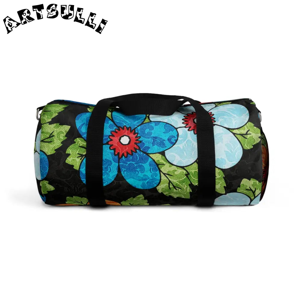 Vibrant Floral Black Duffel Bag, Artsulli - Art is Long, Life is Short, Bags, Size, Small, , , , , 87168555127811235811