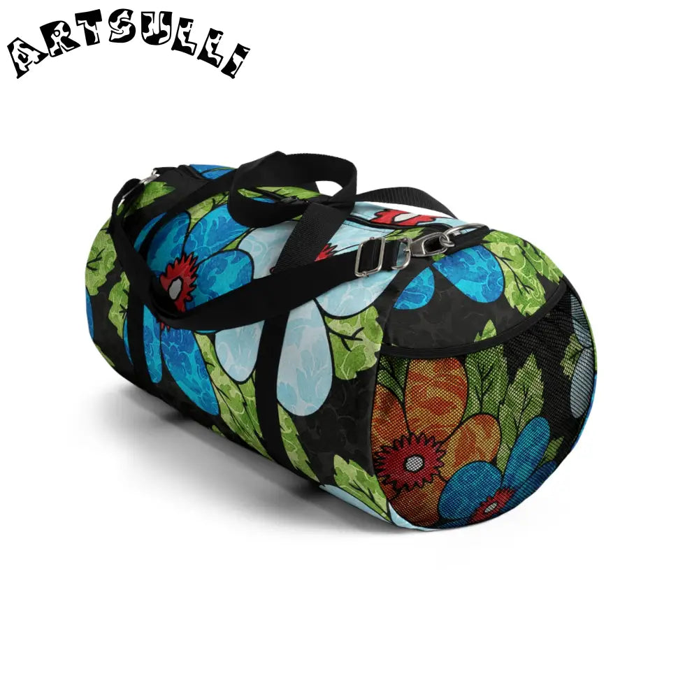 Vibrant Floral Black Duffel Bag, Artsulli - Art is Long, Life is Short, Bags, , , , , , , 