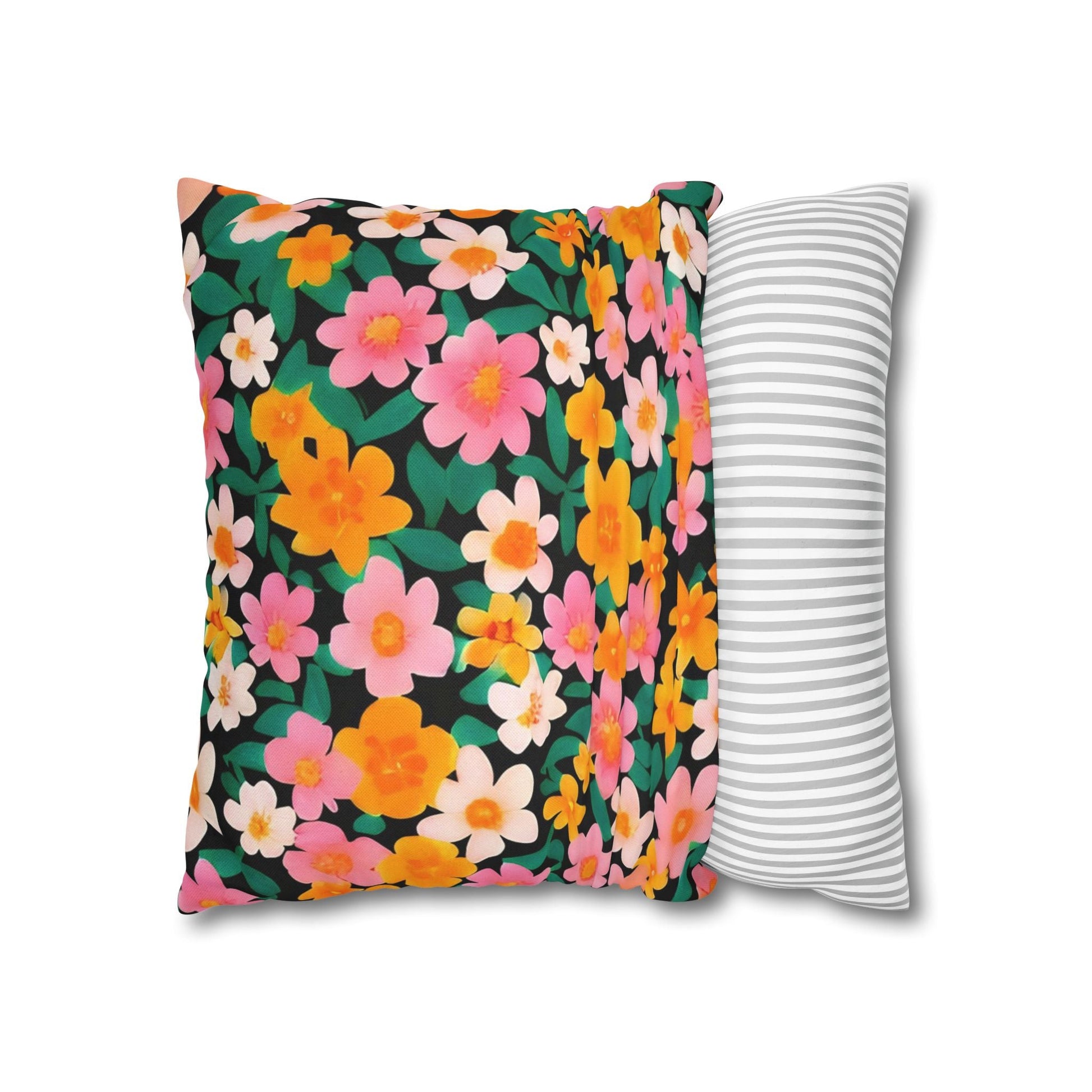 Vibrant Floral Black Throw Pillow, Artsulli - Art is Long, Life is Short, Home Decor, , , , , , , 