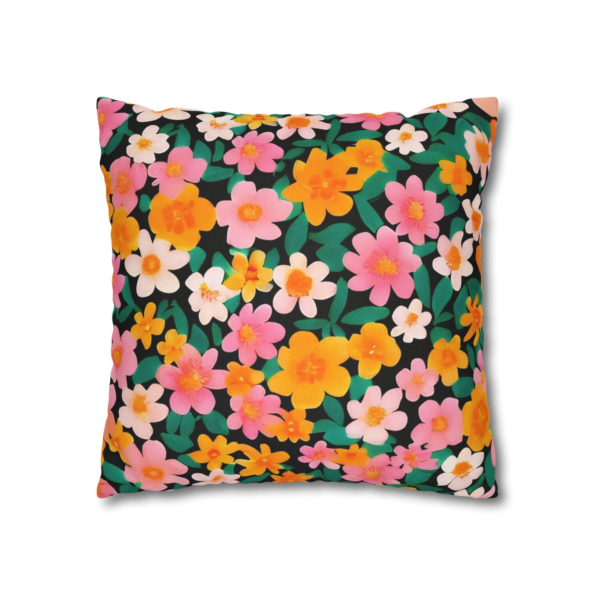 Vibrant Floral Black Throw Pillow, Artsulli - Art is Long, Life is Short, Home Decor, , , , , , , 